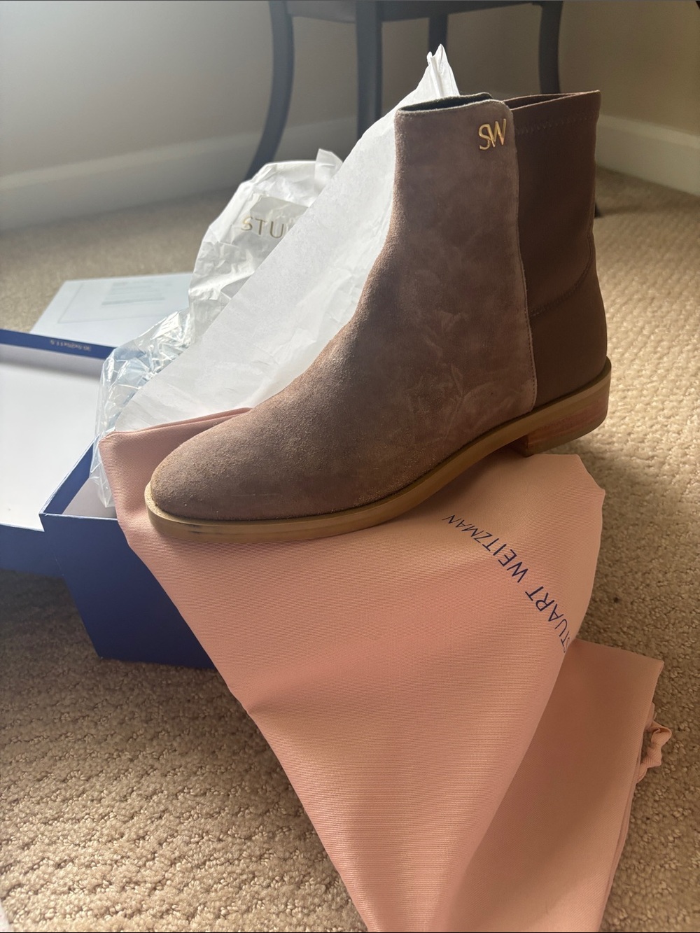 Stuart Weitzman Women’s light brown suede booties.  Size 5.5  36 barely worn
